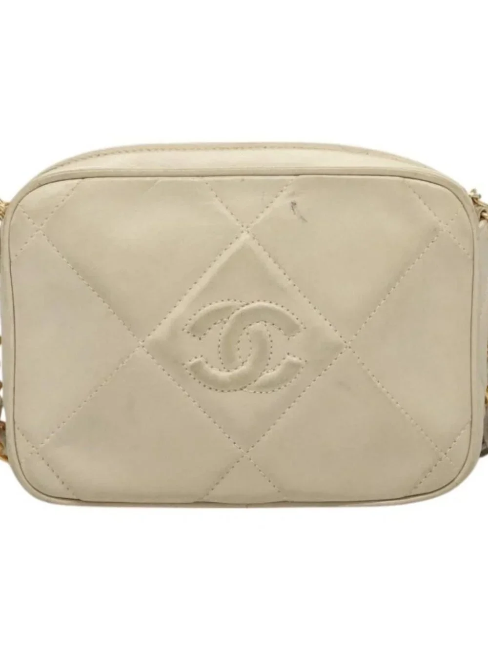 CHANEL Matelasse COCO Mark Chain Bag Lamb Skin Beige Gold CC Auth BA3101